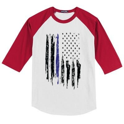 Police Thin Blue Line Flag Gift Crewneck Meaningful Gift Mens Kids Colorblock Raglan Jersey