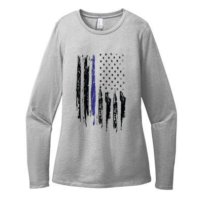 Police Thin Blue Line Flag Gift Crewneck Meaningful Gift Mens Womens CVC Long Sleeve Shirt