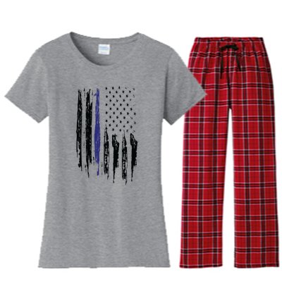 Police Thin Blue Line Flag Gift Crewneck Meaningful Gift Mens Women's Flannel Pajama Set