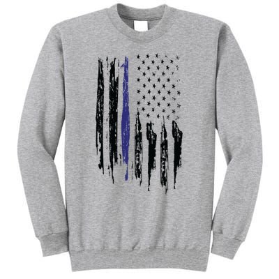 Police Thin Blue Line Flag Gift Crewneck Meaningful Gift Mens Tall Sweatshirt