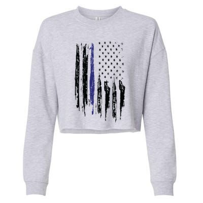 Police Thin Blue Line Flag Gift Crewneck Meaningful Gift Mens Cropped Pullover Crew