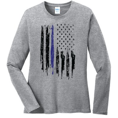 Police Thin Blue Line Flag Gift Crewneck Meaningful Gift Mens Ladies Long Sleeve Shirt