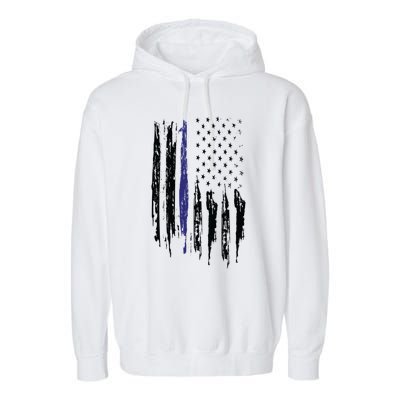 Police Thin Blue Line Flag Gift Crewneck Meaningful Gift Mens Garment-Dyed Fleece Hoodie