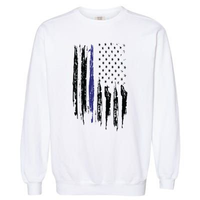 Police Thin Blue Line Flag Gift Crewneck Meaningful Gift Mens Garment-Dyed Sweatshirt