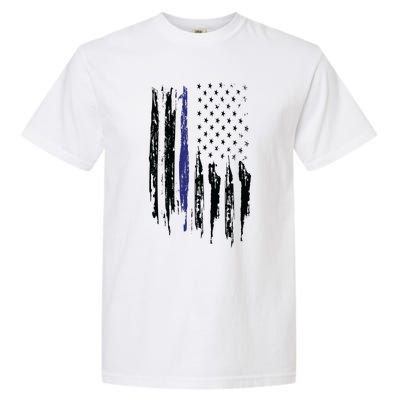 Police Thin Blue Line Flag Gift Crewneck Meaningful Gift Mens Garment-Dyed Heavyweight T-Shirt