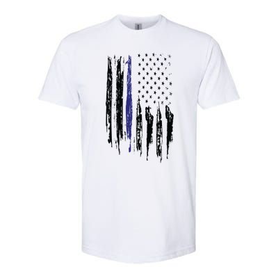 Police Thin Blue Line Flag Gift Crewneck Meaningful Gift Mens Softstyle CVC T-Shirt