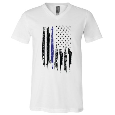 Police Thin Blue Line Flag Gift Crewneck Meaningful Gift Mens V-Neck T-Shirt