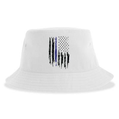 Police Thin Blue Line Flag Gift Crewneck Meaningful Gift Mens Sustainable Bucket Hat