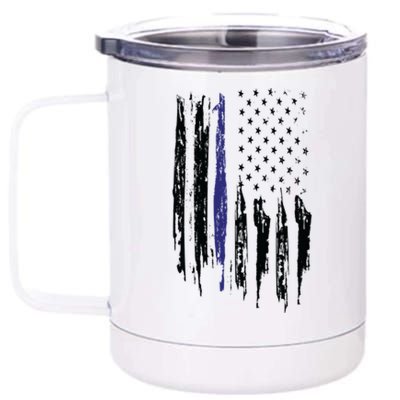 Police Thin Blue Line Flag Gift Crewneck Meaningful Gift Mens 12 oz Stainless Steel Tumbler Cup