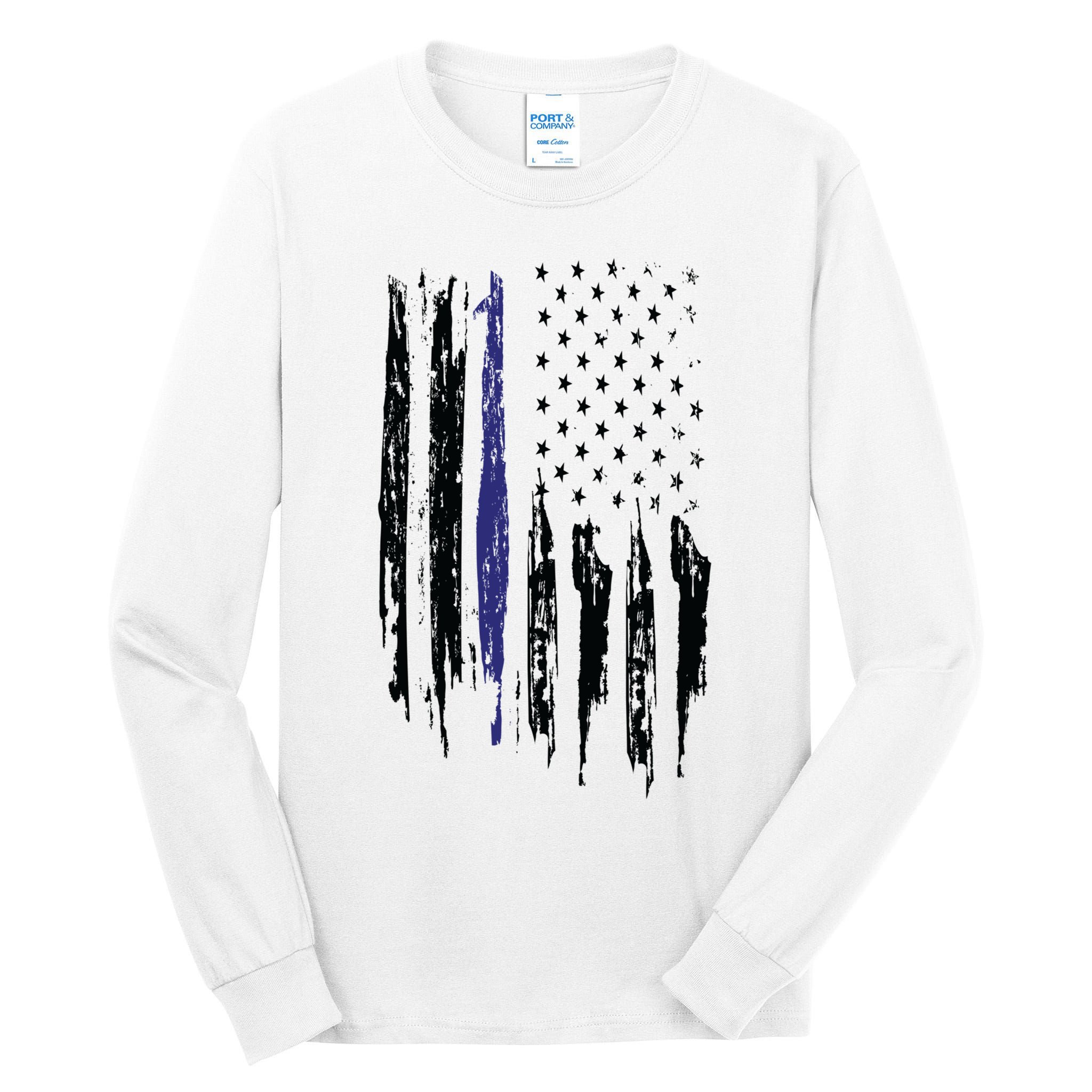 Police Thin Blue Line Flag Gift Crewneck Meaningful Gift Mens Tall Long Sleeve T-Shirt