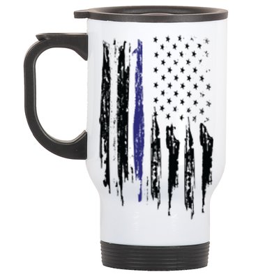 Police Thin Blue Line Flag Gift Crewneck Meaningful Gift Mens Stainless Steel Travel Mug