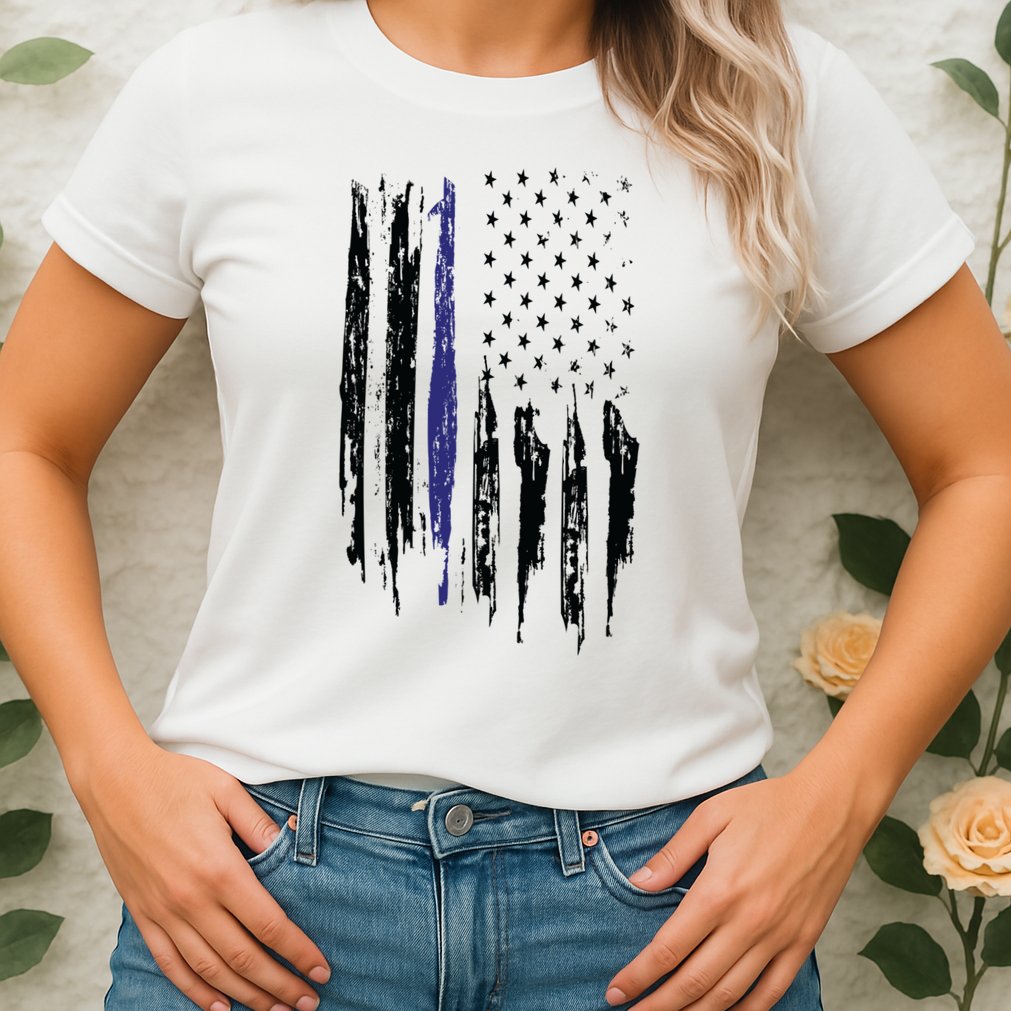 Police Thin Blue Line Flag Gift Crewneck Meaningful Gift Mens Womens T-Shirt