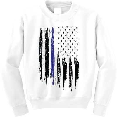 Police Thin Blue Line Flag Gift Crewneck Meaningful Gift Mens Kids Sweatshirt