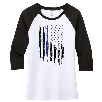 Police Thin Blue Line Flag Gift Crewneck Meaningful Gift Mens Women's Tri-Blend 3/4-Sleeve Raglan Shirt