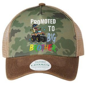 Promoted To Big Brother Dinosaur Riding Monster Truck Legacy Tie Dye Trucker Hat