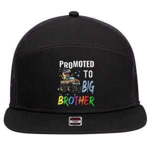 Promoted To Big Brother Dinosaur Riding Monster Truck 7 Panel Mesh Trucker Snapback Hat