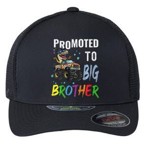 Promoted To Big Brother Dinosaur Riding Monster Truck Flexfit Unipanel Trucker Cap