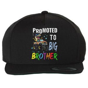 Promoted To Big Brother Dinosaur Riding Monster Truck Wool Snapback Cap