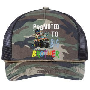 Promoted To Big Brother Dinosaur Riding Monster Truck Retro Rope Trucker Hat Cap