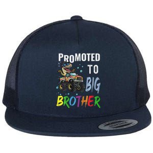 Promoted To Big Brother Dinosaur Riding Monster Truck Flat Bill Trucker Hat