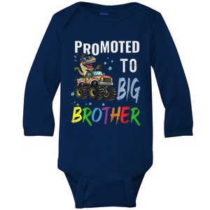 Promoted To Big Brother Dinosaur Riding Monster Truck Baby Long Sleeve Bodysuit