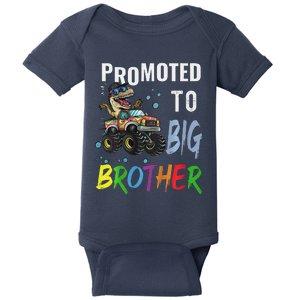 Promoted To Big Brother Dinosaur Riding Monster Truck Baby Bodysuit