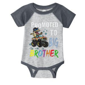 Promoted To Big Brother Dinosaur Riding Monster Truck Infant Baby Jersey Bodysuit