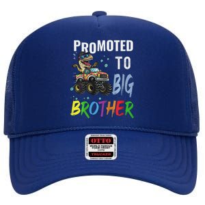 Promoted To Big Brother Dinosaur Riding Monster Truck High Crown Mesh Back Trucker Hat