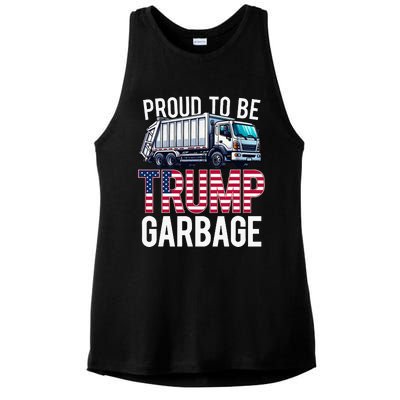 Proud To Be Trump Garbage American Flag Ladies PosiCharge Tri-Blend Wicking Tank