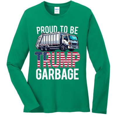 Proud To Be Trump Garbage American Flag Ladies Long Sleeve Shirt