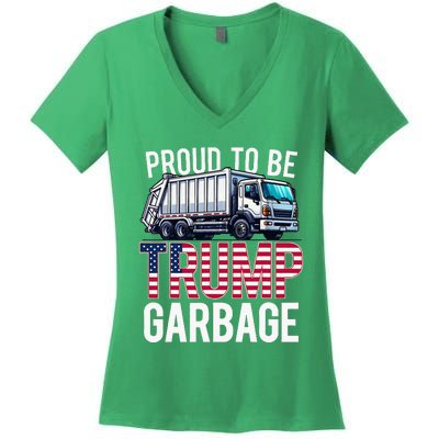 Proud To Be Trump Garbage American Flag Women's V-Neck T-Shirt