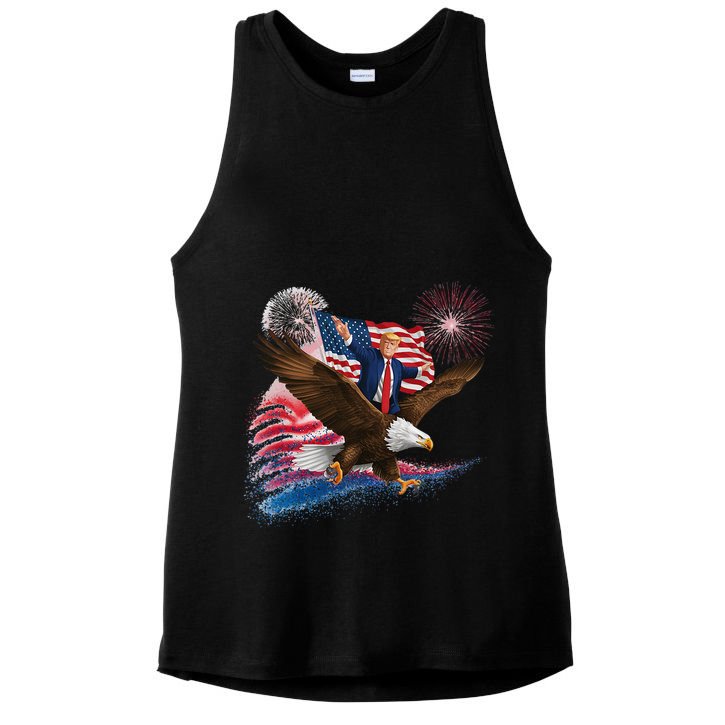 Patriotic Trump Bald Eagle American Pride Usa Flag July 4th Ladies PosiCharge Tri-Blend Wicking Tank
