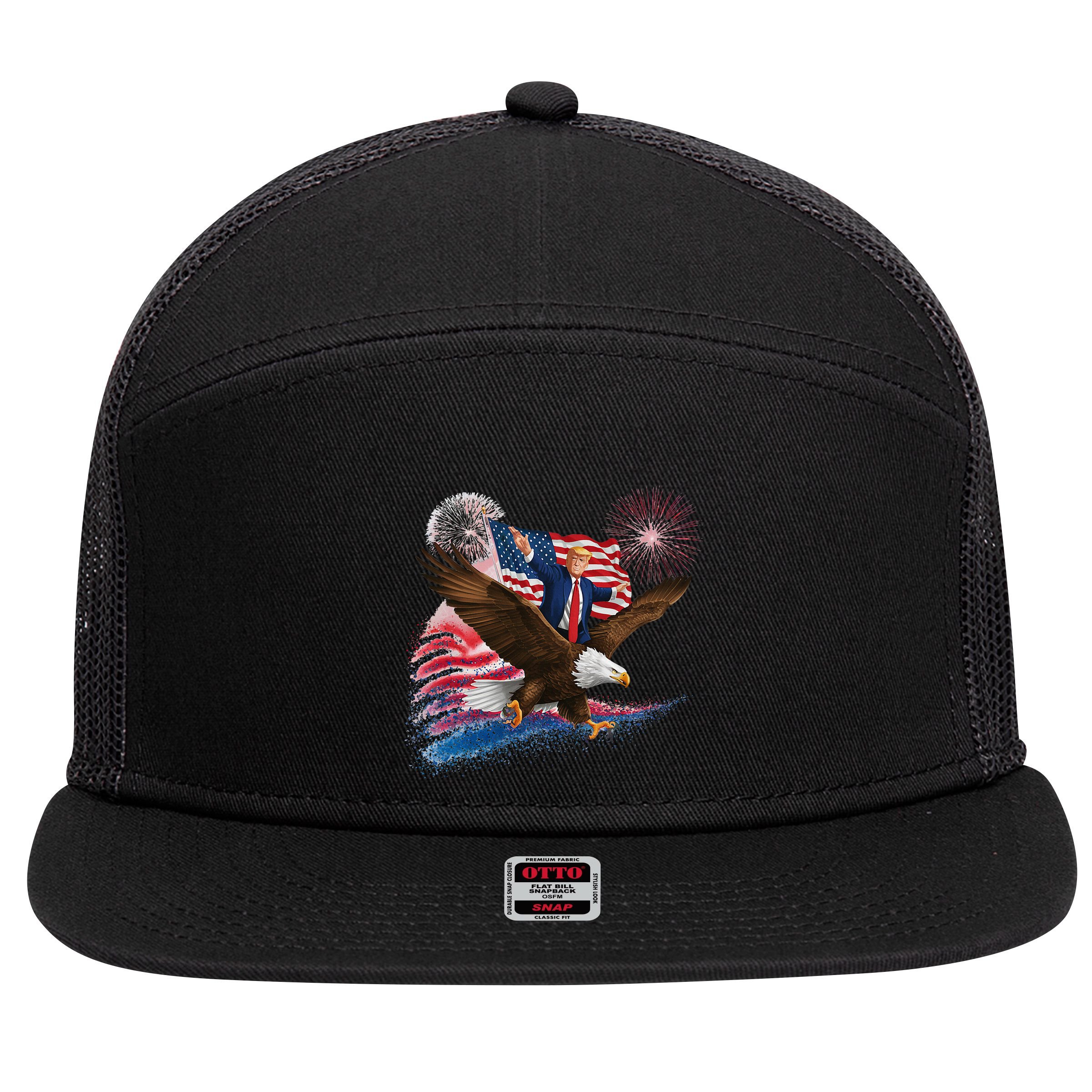 Patriotic Trump Bald Eagle American Pride Usa Flag July 4th 7 Panel Mesh Trucker Snapback Hat