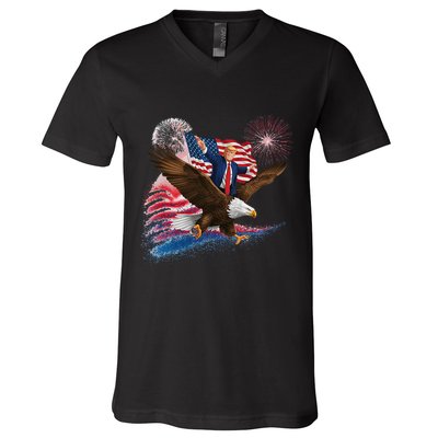 Patriotic Trump Bald Eagle American Pride Usa Flag July 4th V-Neck T-Shirt