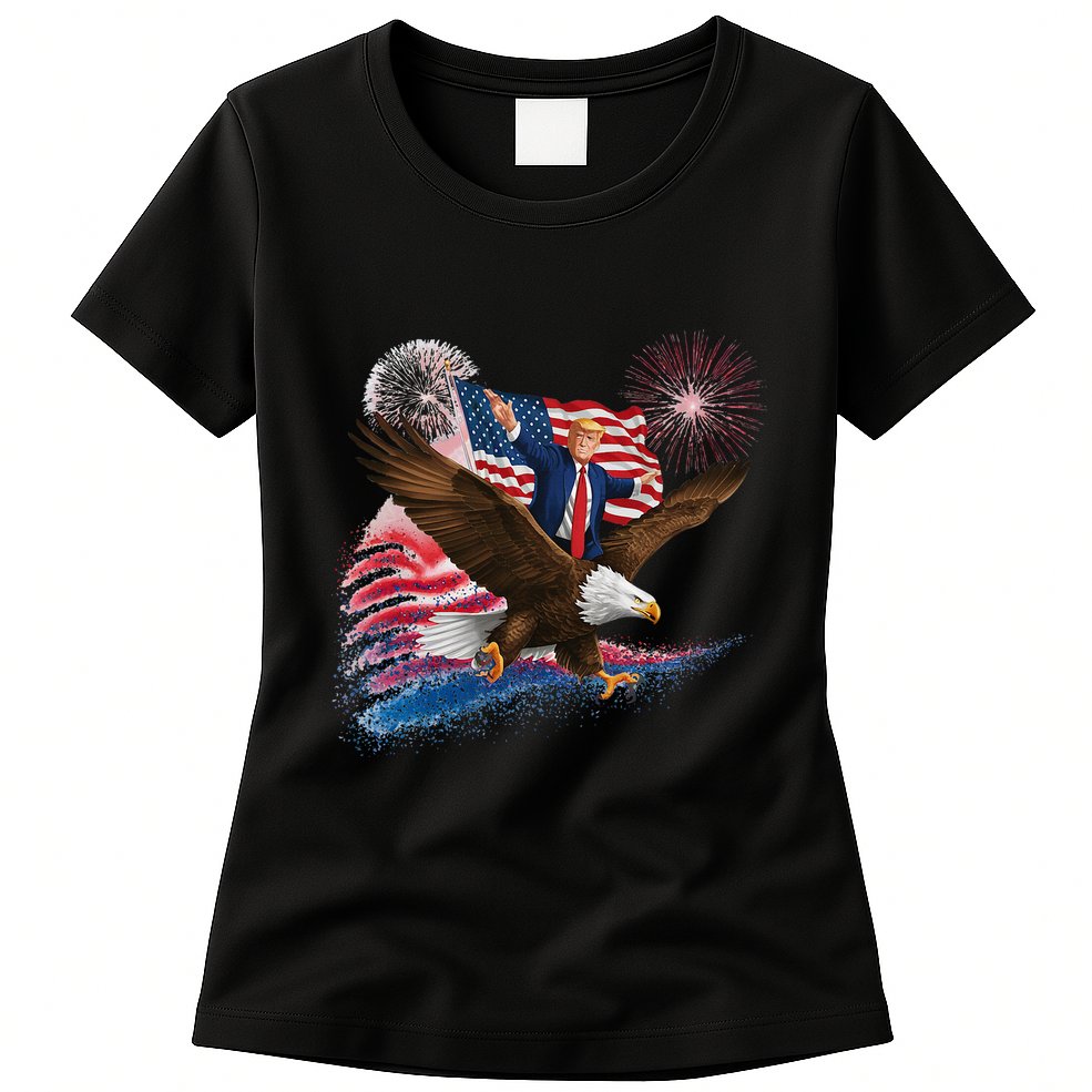 Patriotic Trump Bald Eagle American Pride Usa Flag July 4th Womens T-Shirt