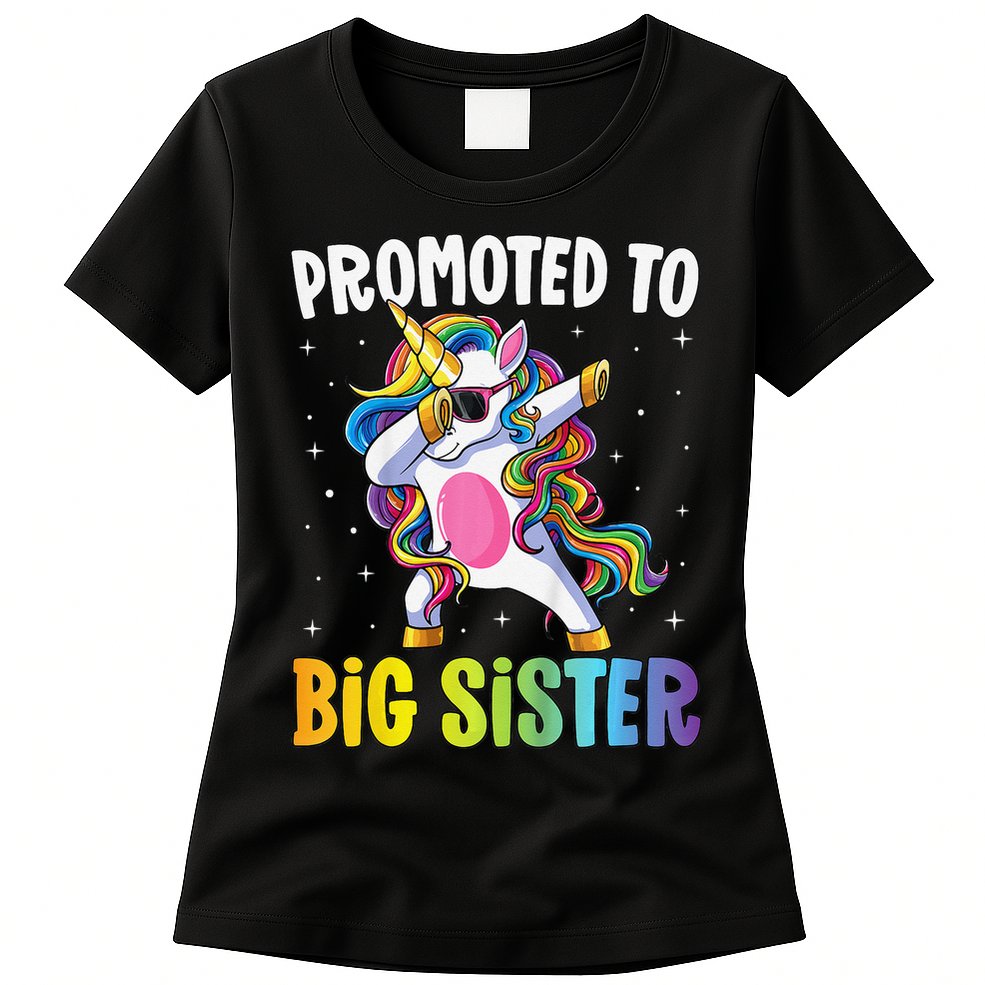 Promoted to Big Sister Dabbing Unicorn Older Sister Womens T-Shirt