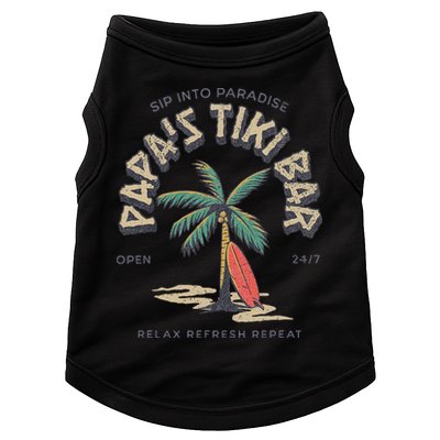 Papa's Tiki Bar Vintage Surfboard Dad Palm Tree Beach Funny Doggie Tank