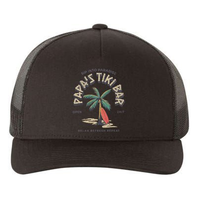 Papa's Tiki Bar Vintage Surfboard Dad Palm Tree Beach Funny Yupoong Adult 5-Panel Trucker Hat
