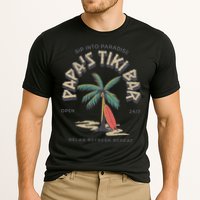 Papa's Tiki Bar Vintage Surfboard Dad Palm Tree Beach Funny Performance Shirt