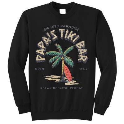 Papa's Tiki Bar Vintage Surfboard Dad Palm Tree Beach Funny Sweatshirt