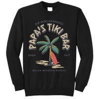 Papa's Tiki Bar Vintage Surfboard Dad Palm Tree Beach Funny Sweatshirt