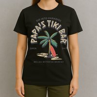 Papa's Tiki Bar Vintage Surfboard Dad Palm Tree Beach Funny T-Shirt