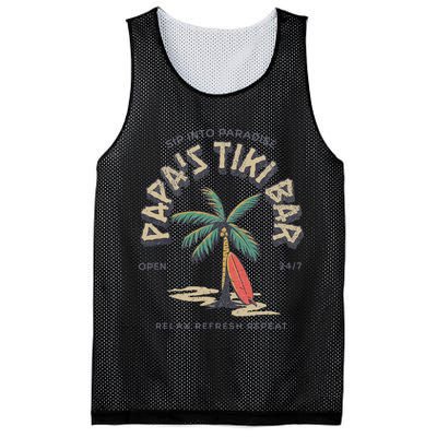 Papa's Tiki Bar Vintage Surfboard Dad Palm Tree Beach Funny Mesh Reversible Basketball Jersey Tank