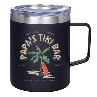 Papa's Tiki Bar Vintage Surfboard Dad Palm Tree Beach Funny 12oz Stainless Steel Coffee Mug