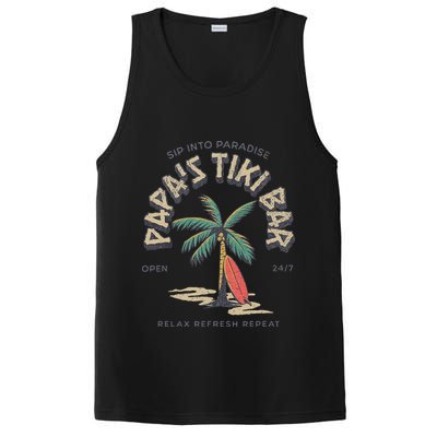 Papa's Tiki Bar Vintage Surfboard Dad Palm Tree Beach Funny PosiCharge Competitor Tank