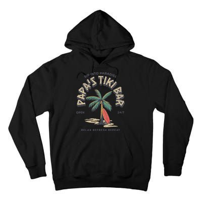 Papa's Tiki Bar Vintage Surfboard Dad Palm Tree Beach Funny Tall Hoodie
