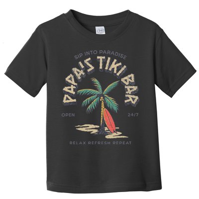 Papa's Tiki Bar Vintage Surfboard Dad Palm Tree Beach Funny Toddler T-Shirt