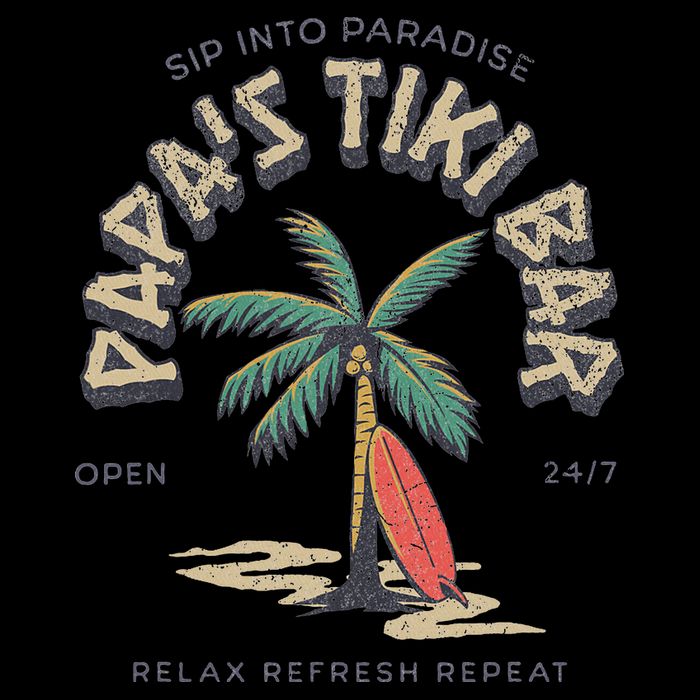Papa's Tiki Bar Vintage Surfboard Dad Palm Tree Beach Funny Toddler T-Shirt