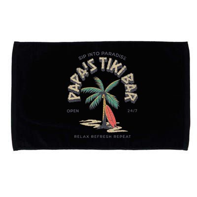 Papa's Tiki Bar Vintage Surfboard Dad Palm Tree Beach Funny Microfiber Hand Towel