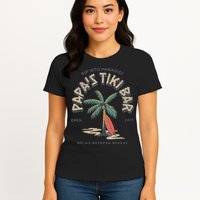 Papa's Tiki Bar Vintage Surfboard Dad Palm Tree Beach Funny Womens T-Shirt